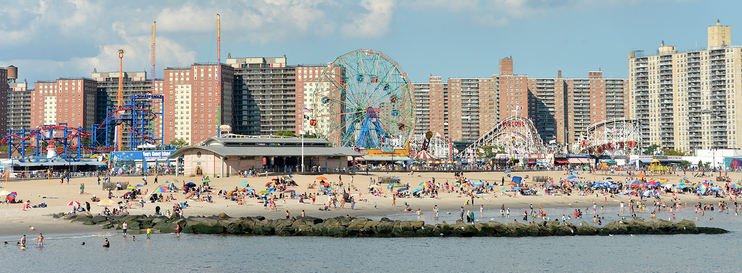 A scenic view of a stretch of Coney Island Beach.