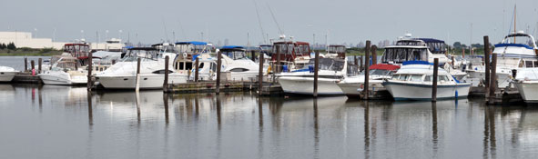 Boats docked at a marina