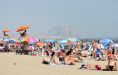 Looking out at the crowd at Rockaway Beach