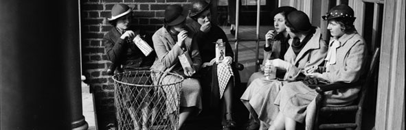 Women gathering in the Propect Park picnic house, 1935