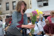 Demonstrating her flower arranging abilities 