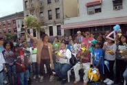 The crowd judges the flower arrangements 