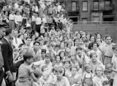 Opening ceremony, eager crowd of children 