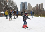 Skiing in Central Park slopes 