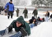 The group of course had a little fun while learning about ice rescue. 