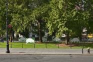 My Aunt's Sheep (1997), six enamel-painted aluminum signs of white sheep, view 1 