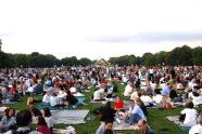 A lawn filled with eager listeners 